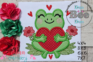 Valentines Frog Holding a Heart - Applique - Machine Embroidery Design