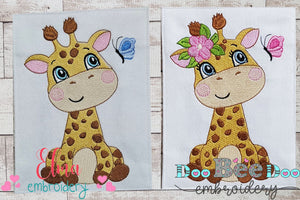 Giraffe Boy and Girl and Butterfly - Fill Stitch - Set of 2 designs