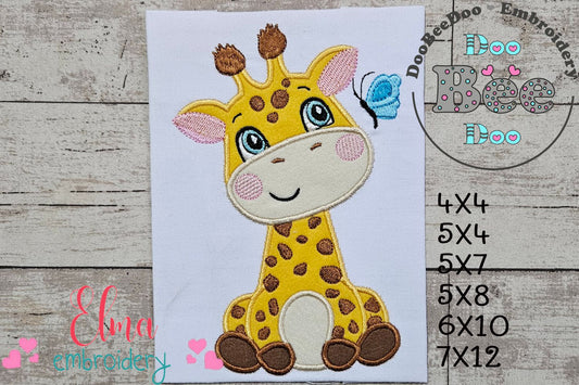 Giraffe Boy and Butterfly - Applique - Machine Embroidery Design