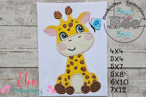 Giraffe Boy and Butterfly - Applique - Machine Embroidery Design