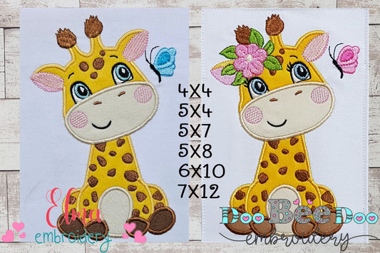 Giraffe Boy and Girl and Butterfly - Applique Embroidery - Set of 2 designs