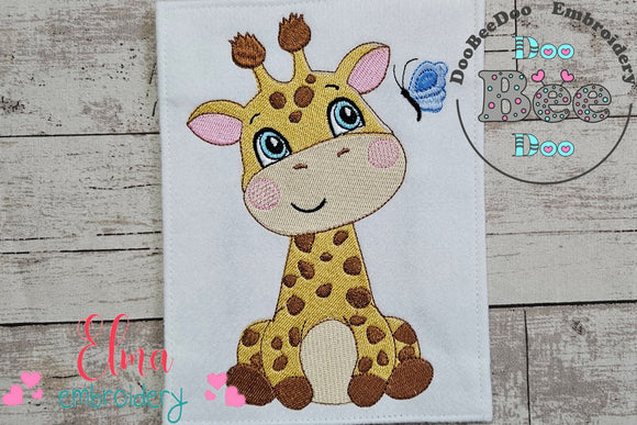 Giraffe Boy and Butterfly - Fill Stitch - Machine Embroidery Design