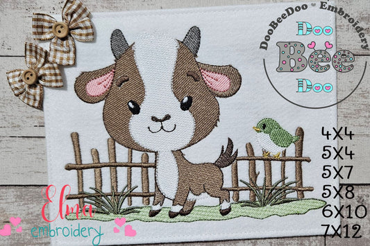 Little Fence Buddy: Adorable Farm Goat – Fill Stitch – Machine Embroidery Design