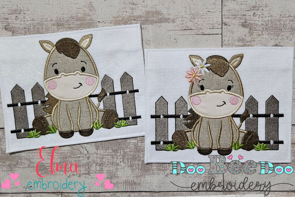 Horse Boy and Girl and Fence - Applique - Set of 2 designs