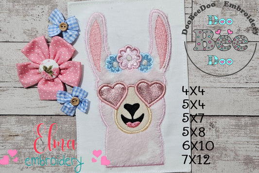 Llama with Heart Glasses - Applique - Machine Embroidery Design