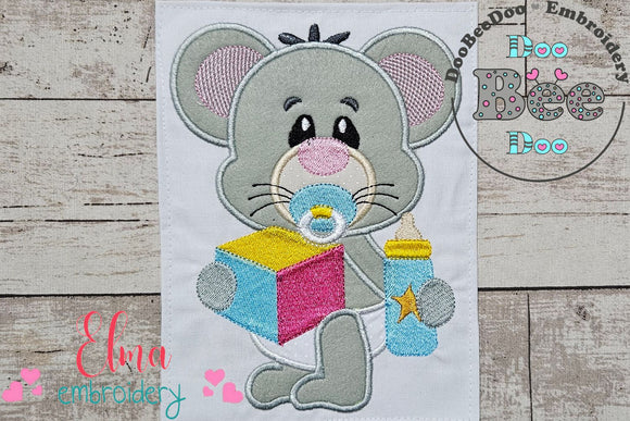 Baby Mouse with Feeding Bottle - Applique