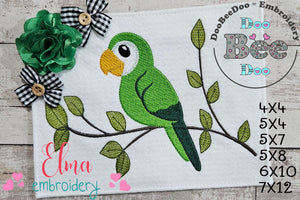 Tropical Green Parrot on the Branch - Fill Stitch - Machine Embroidery Design