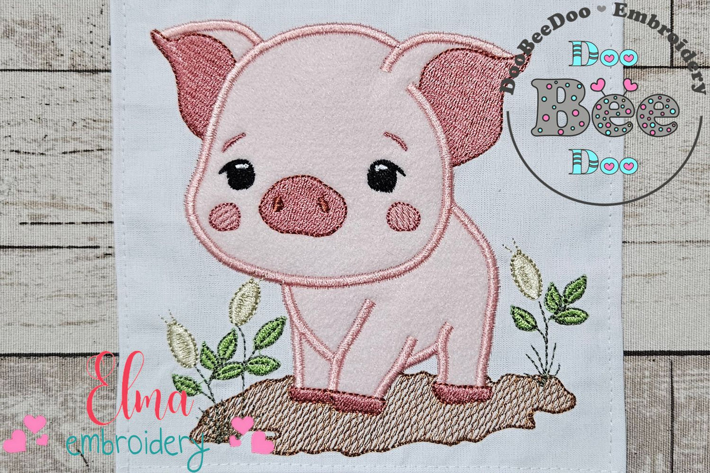 Piggy in the Mud - Applique - Machine Embroidery Design