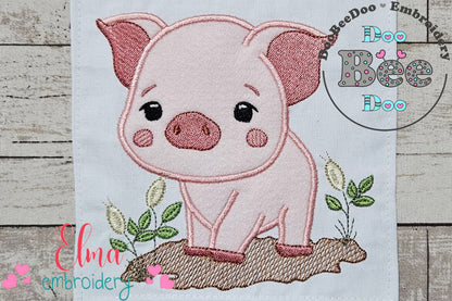 Piggy in the Mud - Applique - Machine Embroidery Design