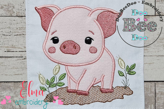 Piggy in the Mud - Applique - Machine Embroidery Design