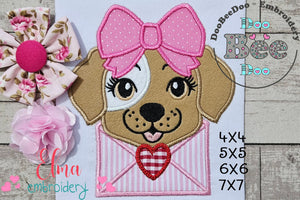 Puppy Girl Love Letter - Applique - Machine Embroidery Design