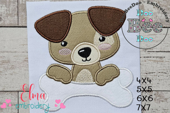 Puppy Boy with a Bone - Applique - Machine Embroidery Design