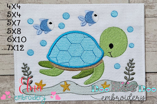 Sea Turtle Boy - Fill Stitch - Machine Embroidery Design