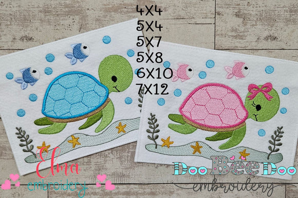 Sea Turtle Boy and Girl - Set of 2 Designs - Fill Stitch Embroidery