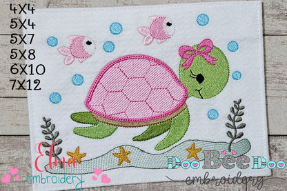 Sea Turtle Girl - Fill Stitch - Machine Embroidery Design