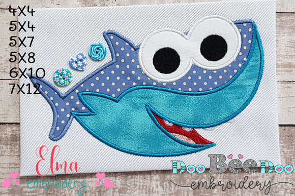 Cute Baby Shark - Applique Machine Embroidery Design