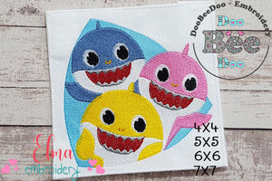 Baby Shark Trio - Fill Stitch - Machine Embroidery Design