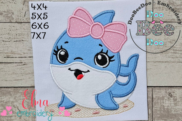 Cute Baby Shark Girl - Applique - Machine Embroidery Design