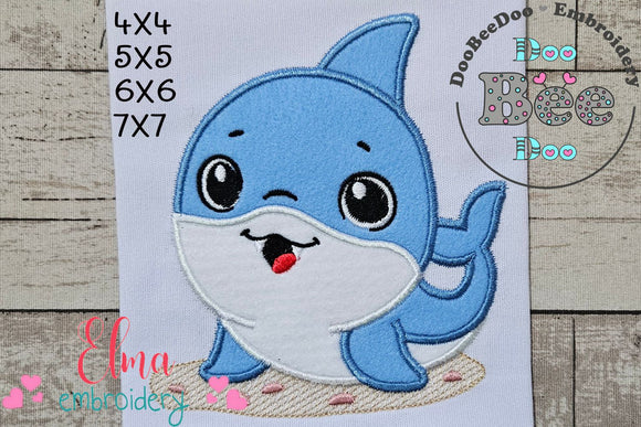 Cute Baby Shark Boy - Applique - Machine Embroidery Design