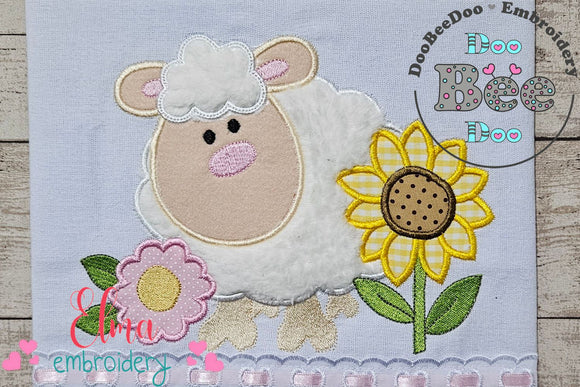 Farm Sheep and Flowers - Applique - Machine Embroidery Design
