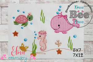 Under the Sea Girl Animals - Rippled Stitch - Machine Embroidery Design