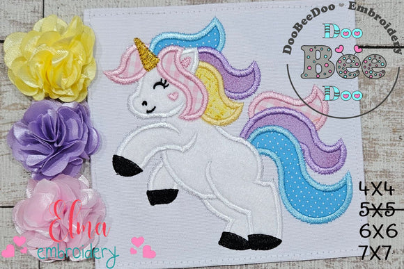 Cute Prancing Unicorn - Applique - Machine Embroidery Design