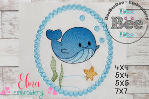 Cute Whale Frame - Rippled Stitch - Machine Embroidery Design