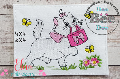 Cute Cat Girl Carrying a Purse - Fill Stitch - Machine Embroidery Design