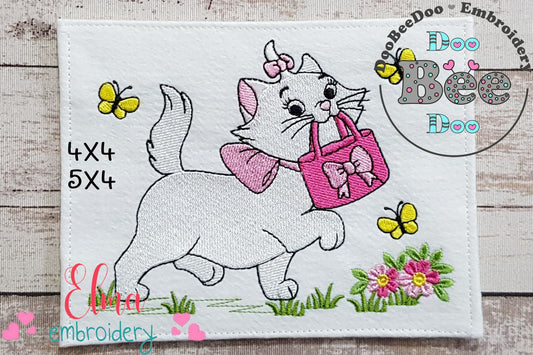 Cute Cat Girl Carrying a Purse - Fill Stitch - Machine Embroidery Design