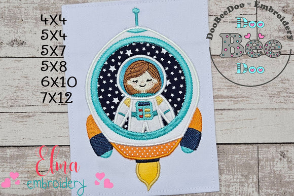 Astronaut Space Rocket Girl - Applique - Machine Embroidery Design