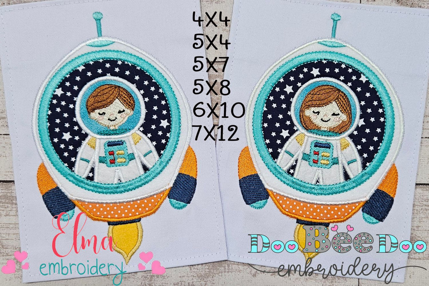 Astronaut Space Rocket Boy and Girl - Applique - Set of 2 Designs - Machine Embroidery Design