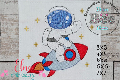 Astronaut on Space Rocket - Fill Stitch - Machine Embroidery Design