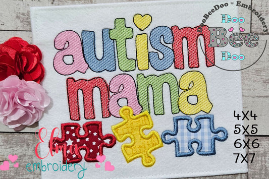 Autism Mama - Applique & Sketch Stitch - Machine Embroidery Design