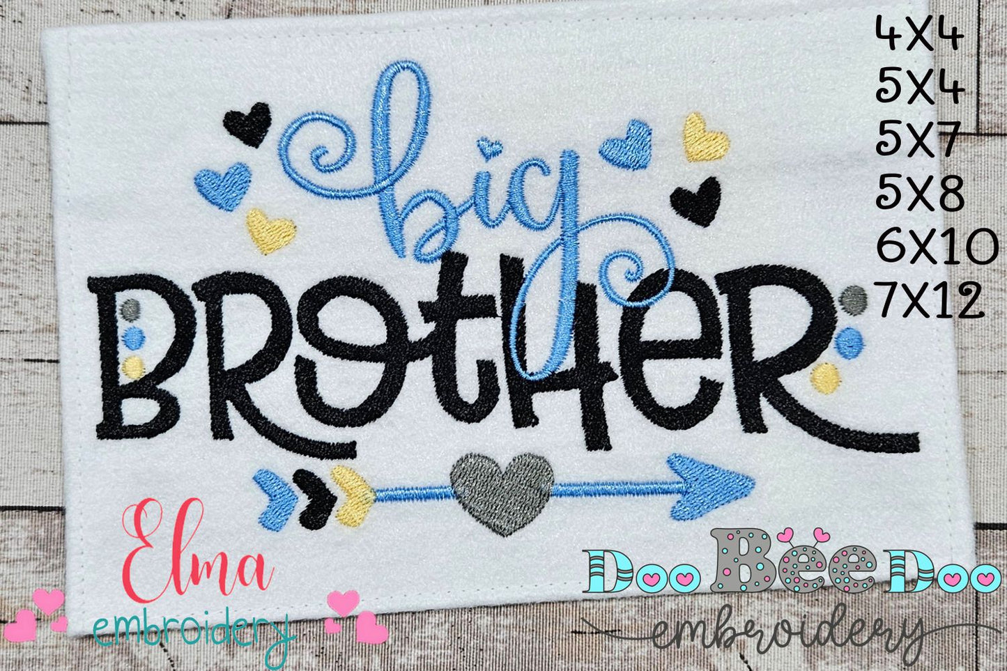 Big Brother Arrow and Hearts - Fill Stitch - Machine Embroidery Design
