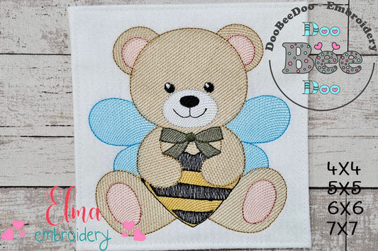 Teddy Bear Boy Bee - Rippled Stitch - Machine Embroidery Design