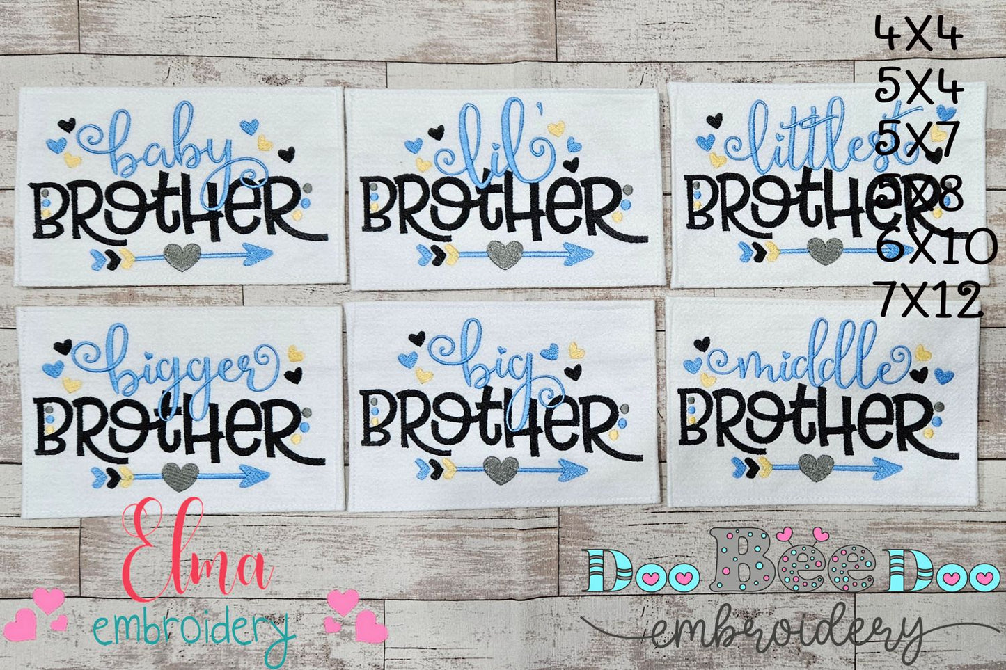 Brother Arrow and Hearts - Fill Stitch - Set of 6 designs - Machine Embroidery Design