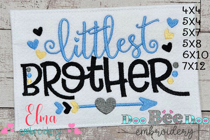 Littlest Brother Arrow and Hearts - Fill Stitch - Machine Embroidery Design