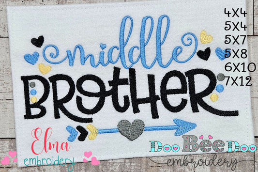 Middle Brother Arrow and Hearts - Fill Stitch - Machine Embroidery Design