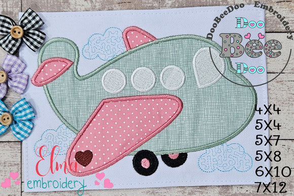 Cute Airplane - Applique - Machine Embroidery Design
