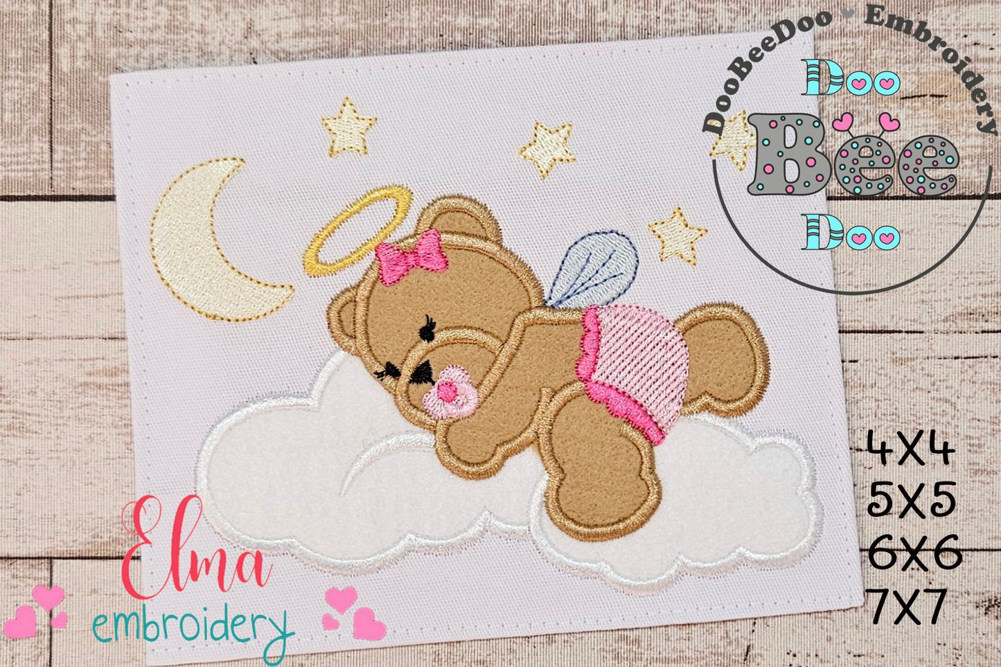 Angel Bear Girl on the Cloud - Aplique - Machine Embroidery Design