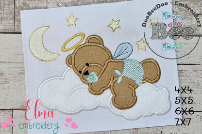 Angel Bear Boy on the Cloud - Aplique - Machine Embroidery Design
