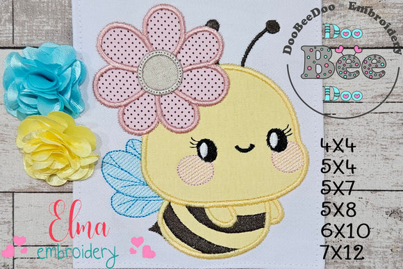 Cute Bumble Bee Girl - Applique - Machine Embroidery Design