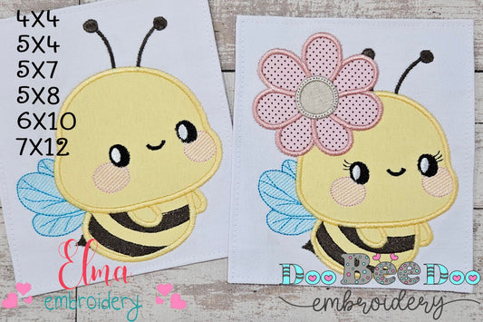 Cute Bumble Bee Boy and Girl - Applique - Set of 2 Designs - Machine Embroidery Design