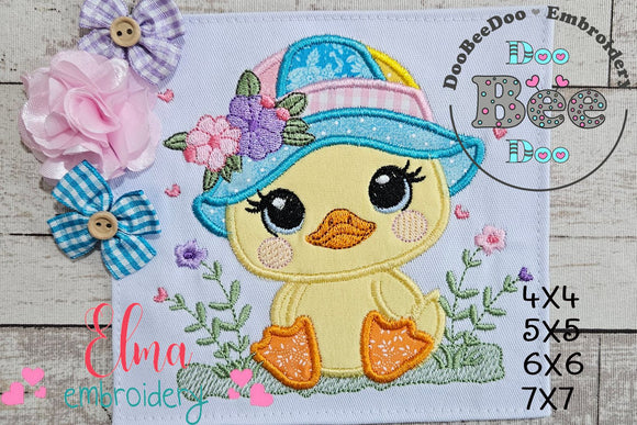 Baby Chick Girl with Hat - Applique - Machine Embroidery Design