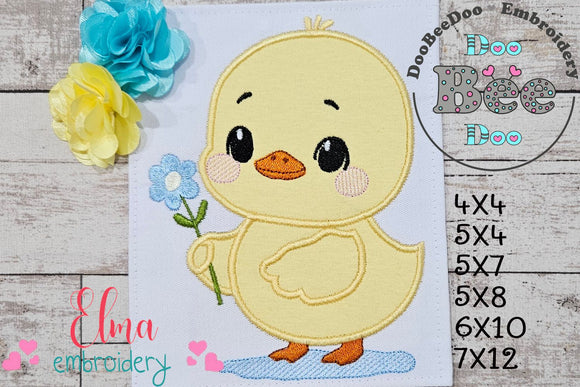 Chick Boy with Flower - Applique - Machine Embroidery Design