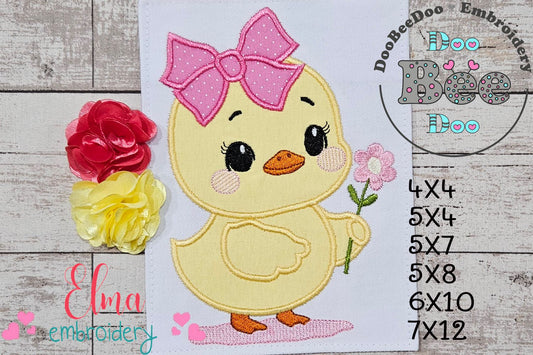 Chick Girl with Flower - Applique - Machine Embroidery Design