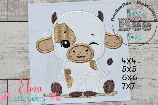 Little Cow Boy Blinking - Applique - Machine Embroidery Design