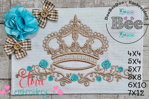 Queen Royal Crown and Flowers - Fill Stitch - Machine Embroidery Design