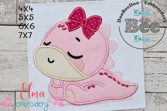Baby Dinosaur Girl Sleeping - Applique - Machine Embroidery Design