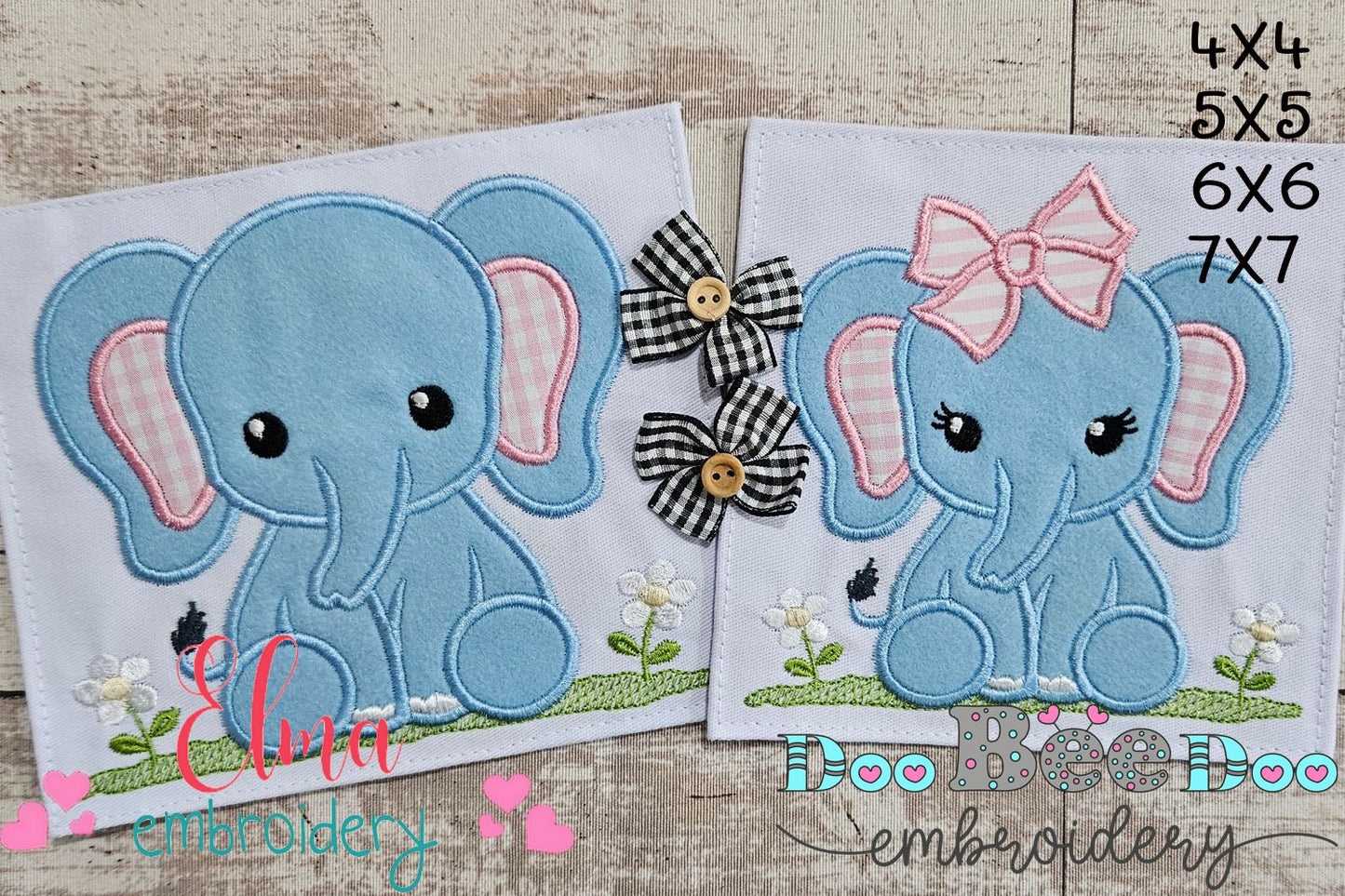 Elephant Boy and Girl - Applique - Set of 2 Designs - Machine Embroidery Design